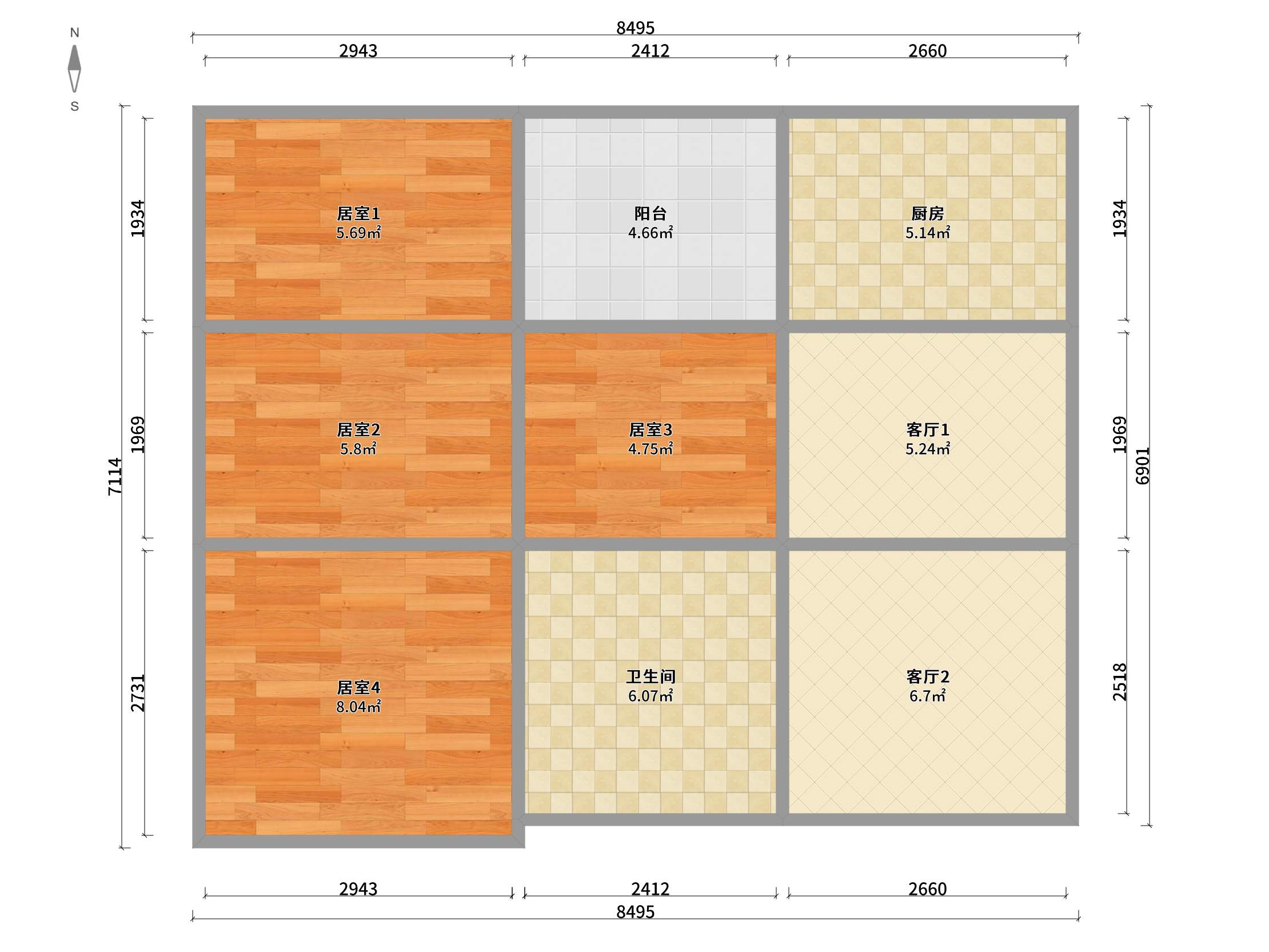 恒大苹果1园 4房2厅1卫 100㎡